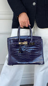 Birkin 30 Crocodile Porosus Shiny Bleu Encre With PHW 2020 D Stamp