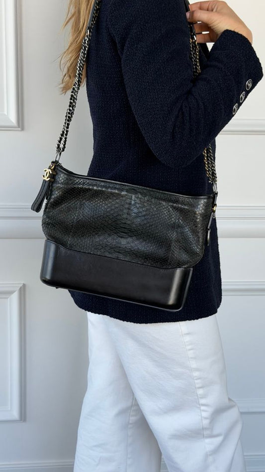 Black Medium Python Gabrielle Hobo Bag