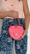 Large Pink Quilted Love Heart Bag With GHW