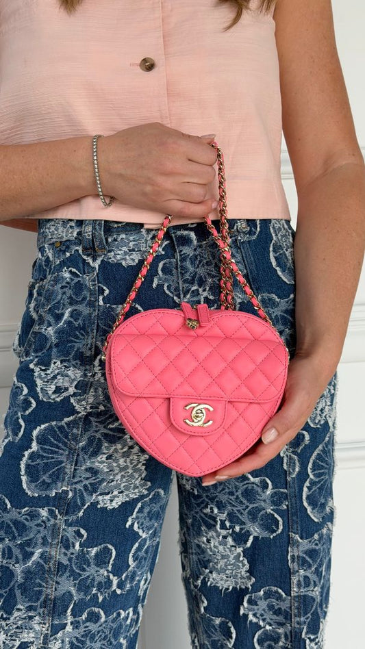 Large Pink Quilted Love Heart Bag With GHW