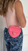 Large Pink Quilted Love Heart Bag With GHW