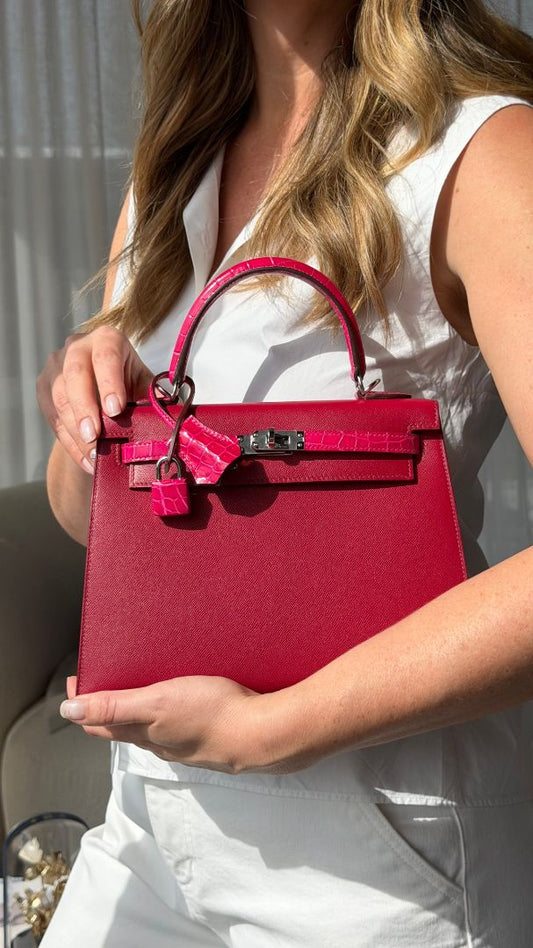 Kelly Sellier 25 Touch Rubis & Framboise Madame and Croco With PHW 2022 U Stamp
