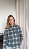 Blue Cropped Plaid Leather Shirt Jacket