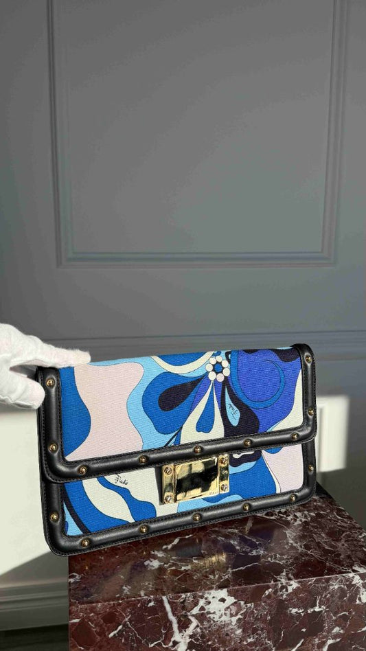 Blue Geometric Zenzi Clutch With GHW