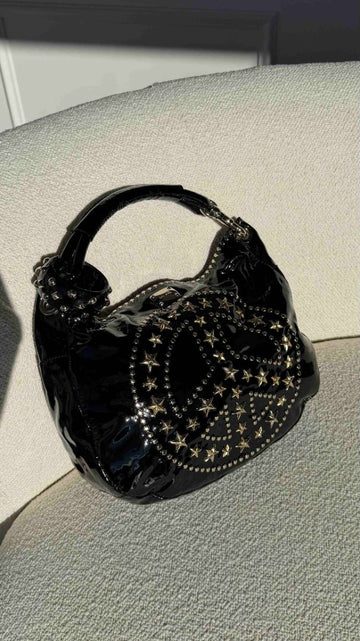 Black Medium Patent Leather 'Peace'  Sky Hobo Bag with GHW