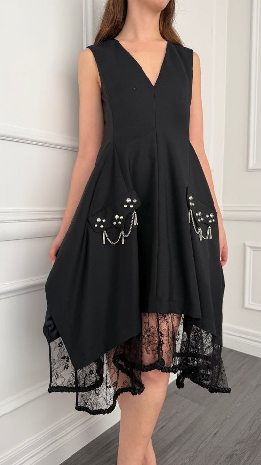Black Lace Midi Dress With SHW