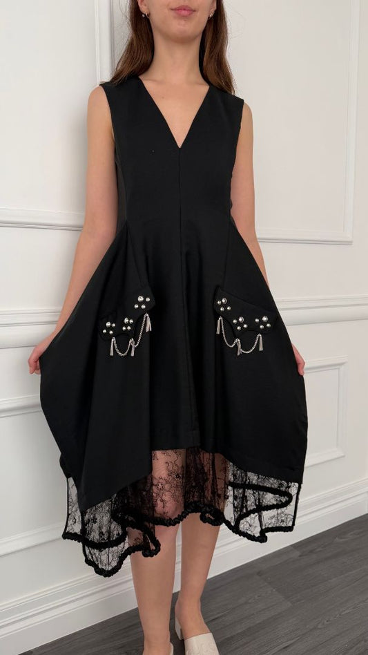 Black Lace Midi Dress With SHW