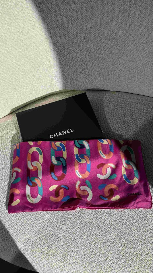 Pink & Multi Coco Mark Silk Scarf