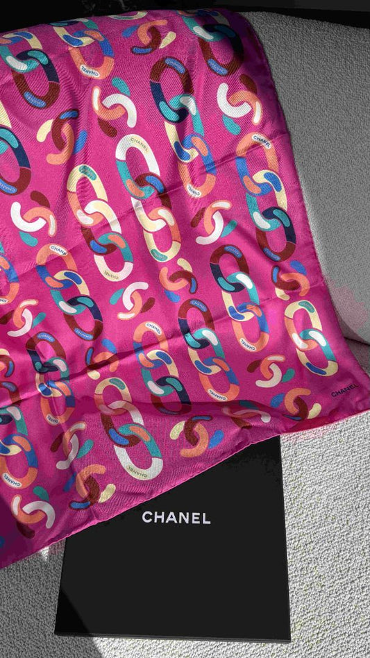 Pink & Multi Coco Mark Silk Scarf