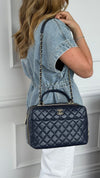 Navy Trendy CC Quilted Top Handle Bowling Bag With GHW
