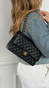 Black Medium Caviar Leather Classic Double Flap Bag With GHW