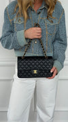 Black Medium Caviar Leather Classic Double Flap Bag With GHW