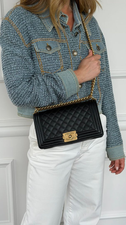 Black Medium Caviar Boy Bag With GHW