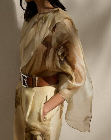 Tan Floral Cape, Cami And Short Set Set
