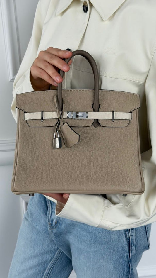 Birkin 25 Tricolour Trench Craie Étoupe Veau Epsom With PHW 2025 K Stamp