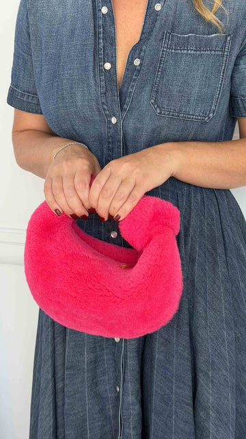 Pink Mini Shearling Jodi Bag With GHW