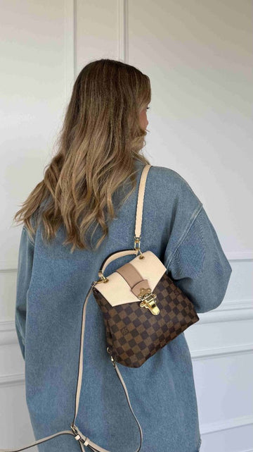 Damier Ebene/Cream Clapton Backpack With GHW