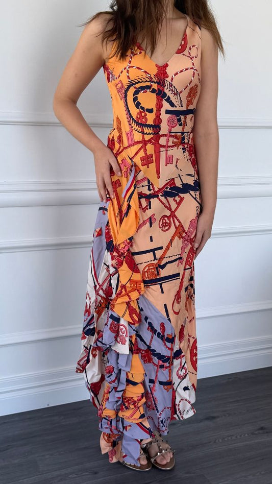 Multicolour Silk Ruffle Dress 34