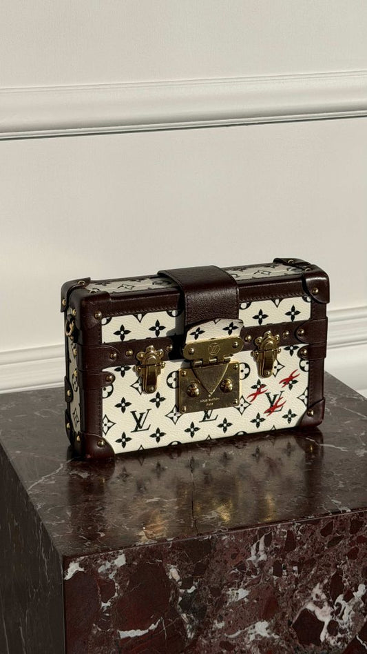 White/Black/Multi White Monogram Petite Malle With GHW