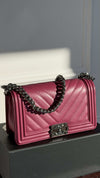 Pink Old Medium Boy Chevron Flap Bag With SHW