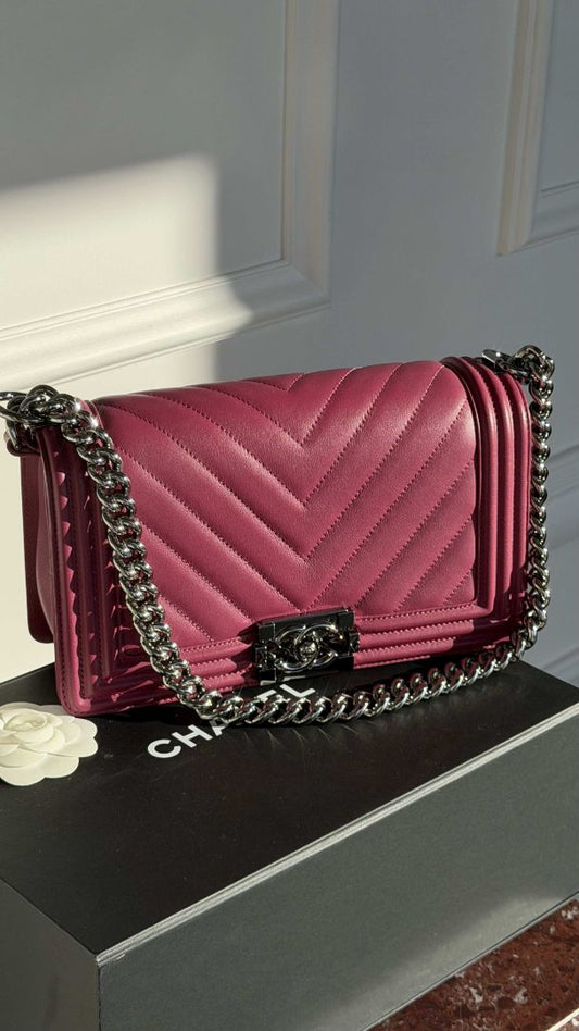 Pink Old Medium Boy Chevron Flap Bag With SHW