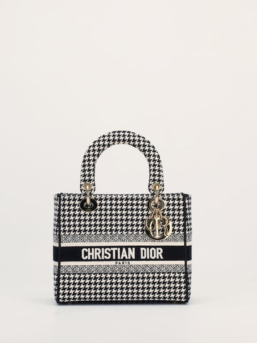 Black & White Medium Houndstooth Lady D'lite Bag With GHW