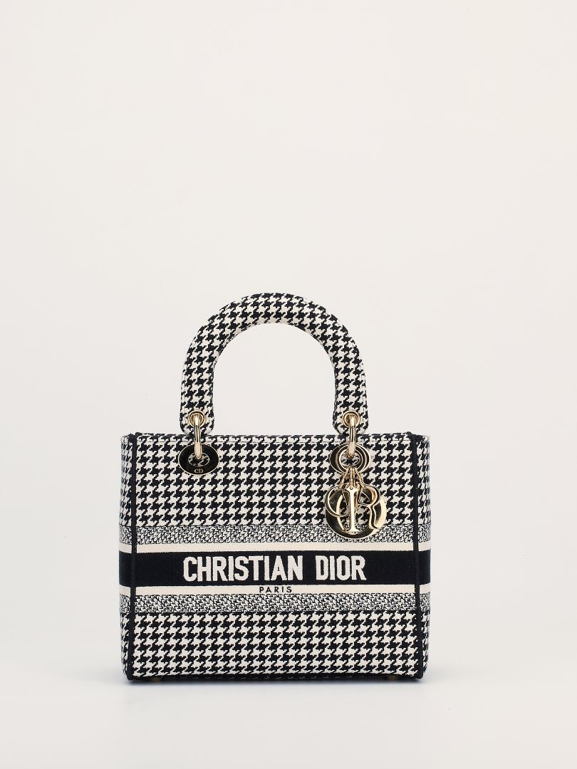 Black & White Medium Houndstooth Lady D'lite Bag With GHW