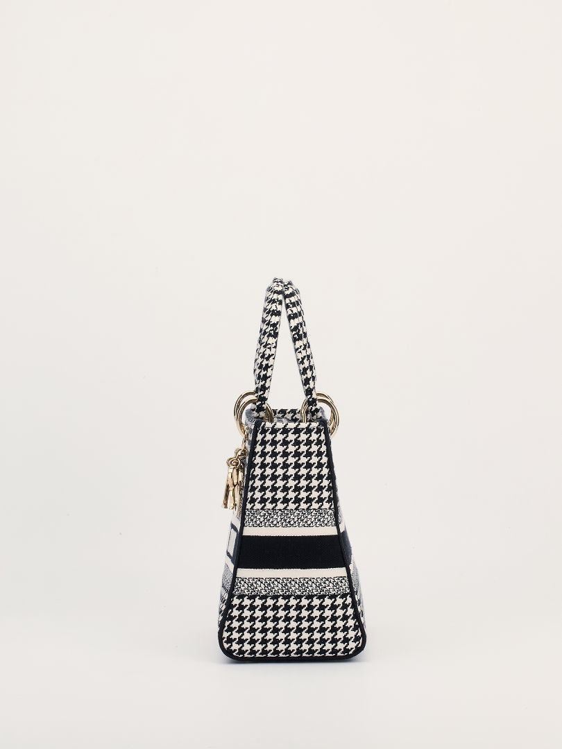 Black & White Medium Houndstooth Lady D'lite Bag With GHW
