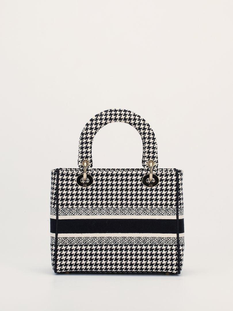 Black & White Medium Houndstooth Lady D'lite Bag With GHW
