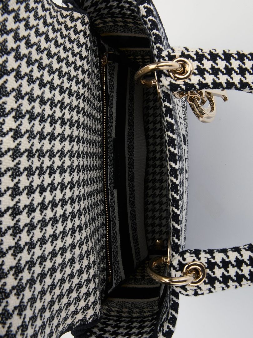 Black & White Medium Houndstooth Lady D'lite Bag With GHW