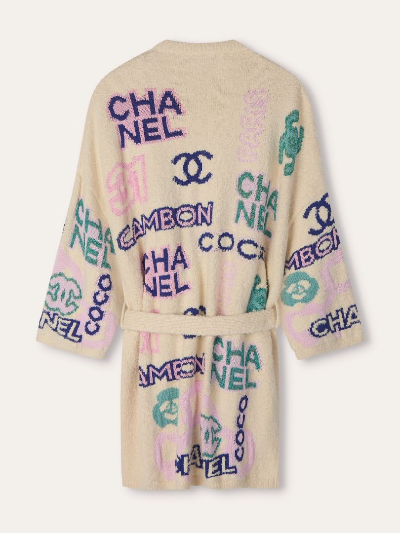 Cream Multicolour Belted Logo Cardigan