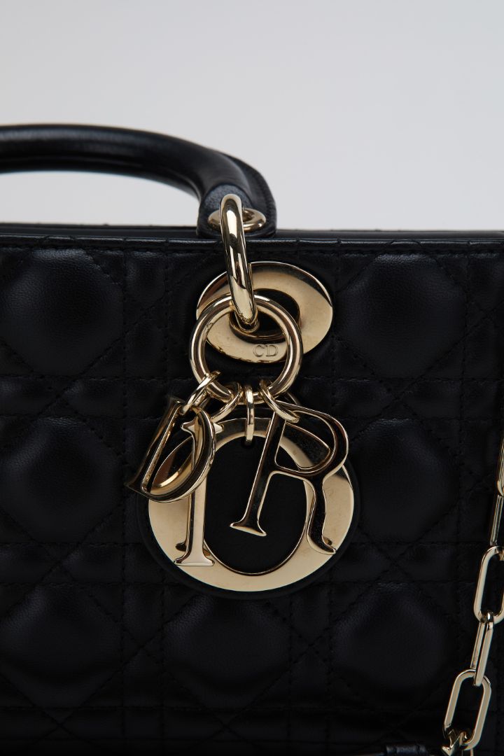 Black Medium Lady D-Joy Bag With GHW