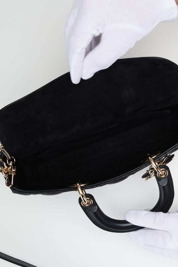 Black Medium Lady D-Joy Bag With GHW