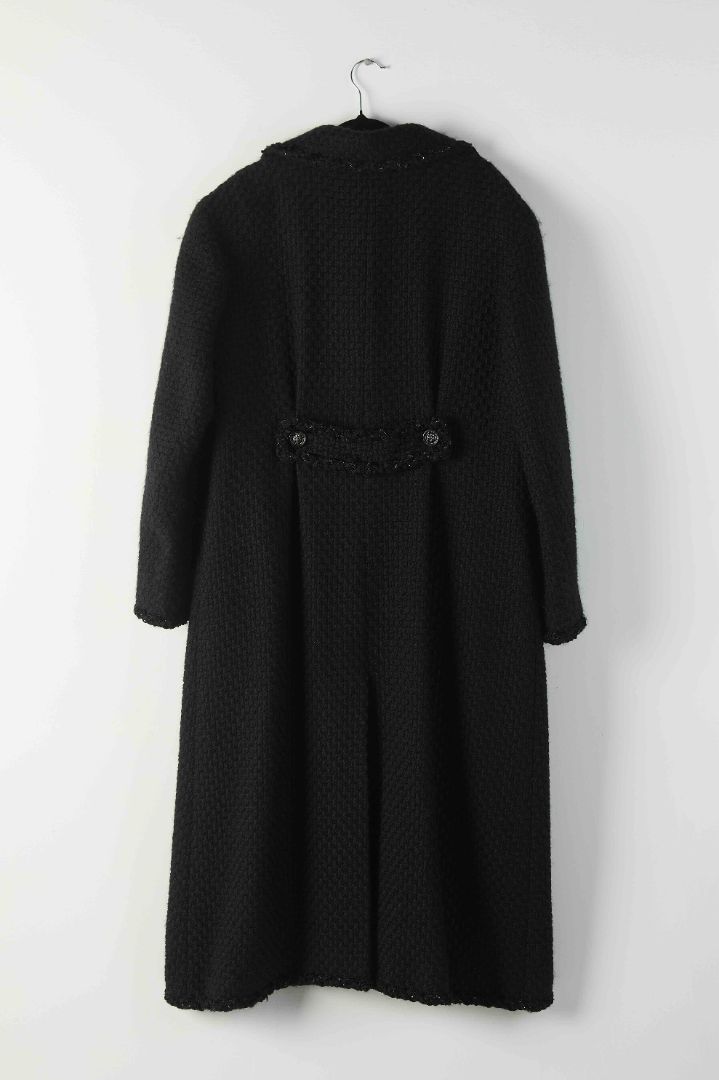 Black Wool Boucle Coat With Braided Trim