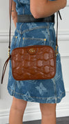 Tan Small Matelassé Crossbody Bag