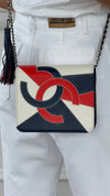 Blue & Red & White CC Tassel Patchwork Flap Bag With SHW