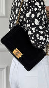 Black Old Medium Chevron Velvet Boy Bag With GHW