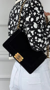 Black Old Medium Chevron Velvet Boy Bag With GHW