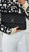 Black Medium Quilted Caviar Coco Handle Flap Bag With SHW