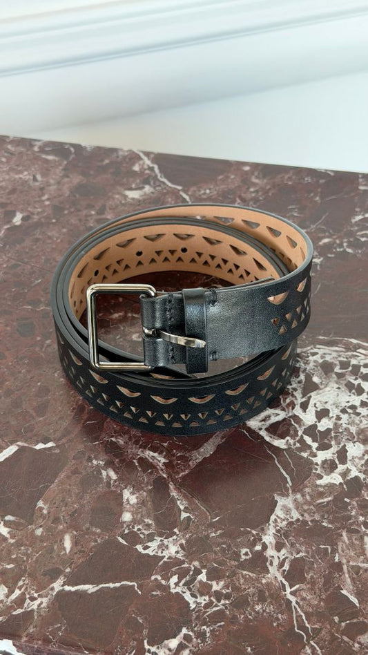 Black Laser-Cut Leather Belt