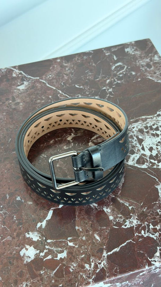 Black Laser-Cut Leather Belt