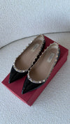 Black & Beige Rockstud Ballerina Flats