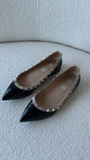 Black & Beige Rockstud Ballerina Flats