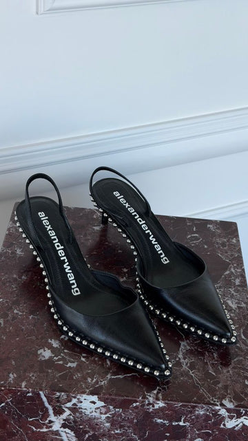 Black Rina Studded Kitten Heel