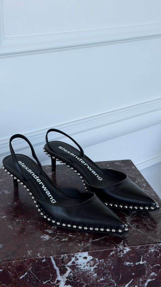 Black Rina Studded Kitten Heel