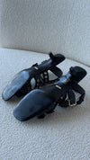 Black Strappy Grommet Leather Kitten Heels