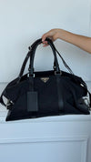Black Re-Nylon & Saffiano Leather Duffle Bag