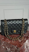 Black Medium Caviar Leather Classic Double Flap Bag With GHW
