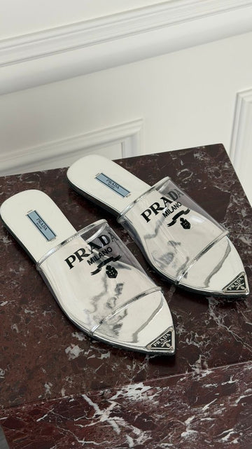 Silver PVC Prada Mules