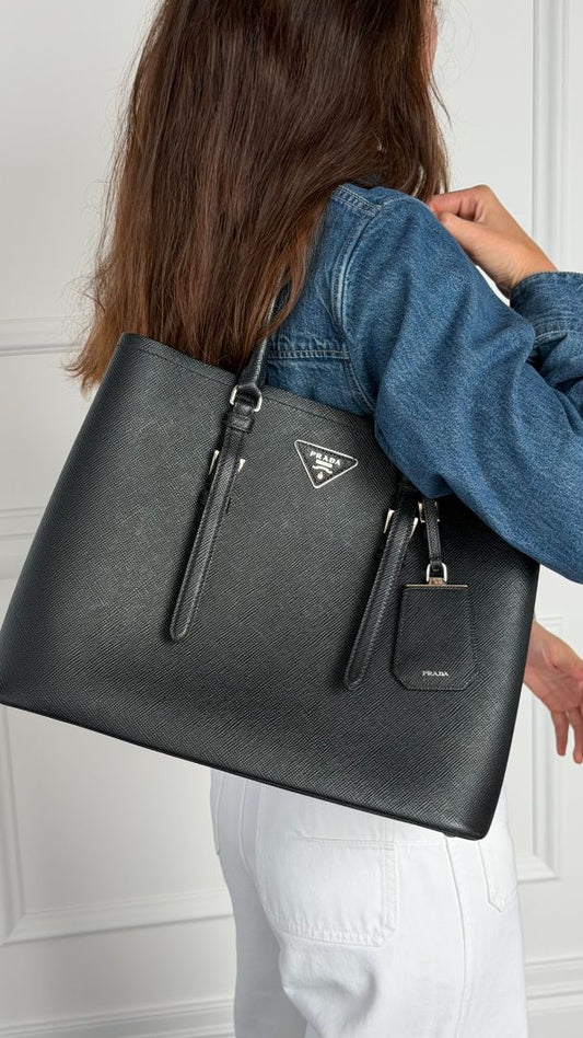 Black Large Saffiano Leather Double Tote